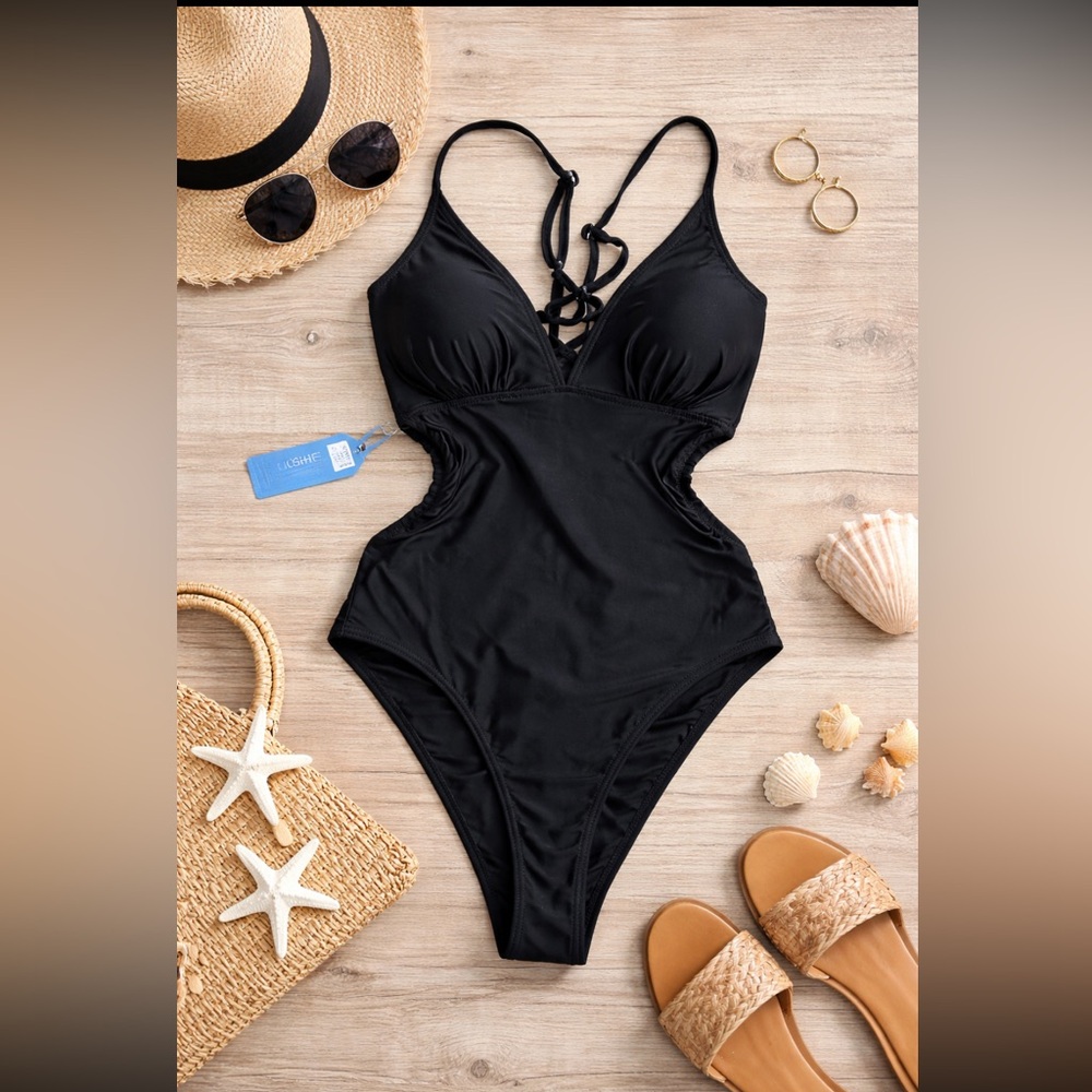 NWT Cupshe Black Cutout Swimsuit. Women’s Sz-M Classic | Timeless | Flattering.
